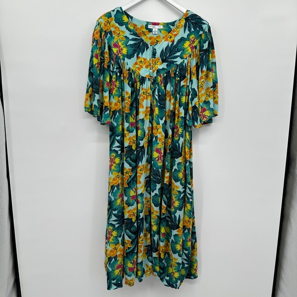 Go Softly Patio House Dress Lounge MuMu Plus Size 2X Pockets Zip Floral‎ FLAW - Picture 12 of 12